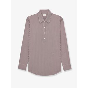 Saint Laurent Men Cassandre Cotton Shirt With Striped Pattern